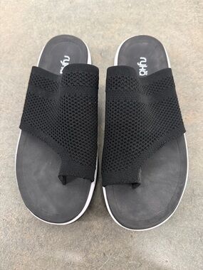 Ryka Black Knit Toe-Loop Slide Sandals